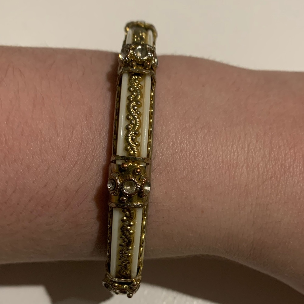 Indian style white crystal gold hard bracelet